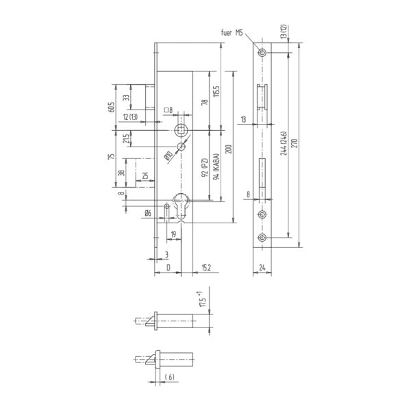 WSS Sicherheits-Einsteckschloss 25mm Riegelausschuss mit U-Stulp