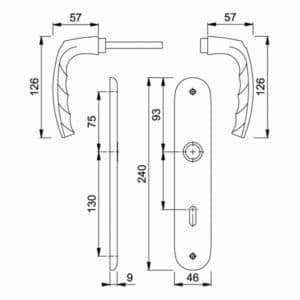 HOPPE Atlanta Langschild-Garnitur 1530/273P-72 mm-Profilzylinder-35 - 45 mm-F1 Aluminium Natur-Innentür für Innentüren