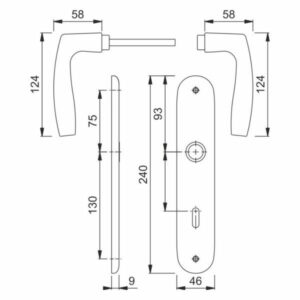 HOPPE Vitória Langschild-Garnitur 1515/273P-72 mm-Ovalbart-35 - 45 mm-F1 Aluminium Natur-Innentür für Innentüren