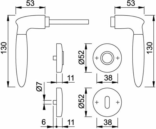 HOPPE Athinai Rosetten-Garnitur M156/19KV/19KVS-Profilzylinder-F72/F9 matt/Aluminium Stahl-Innentür für Innentüren