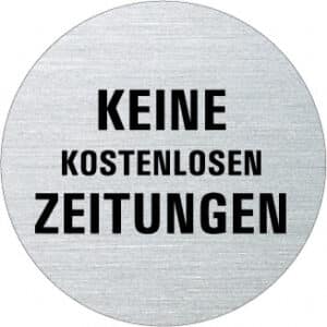 Ofform Edelstahlschild - keine kostenlosen Zeitungen 60 mm