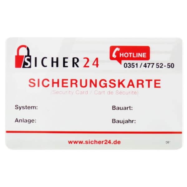 Ersatz-Sicherungskarte EP für FELGNER & SICHER24 Eigenprofile aller Hersteller